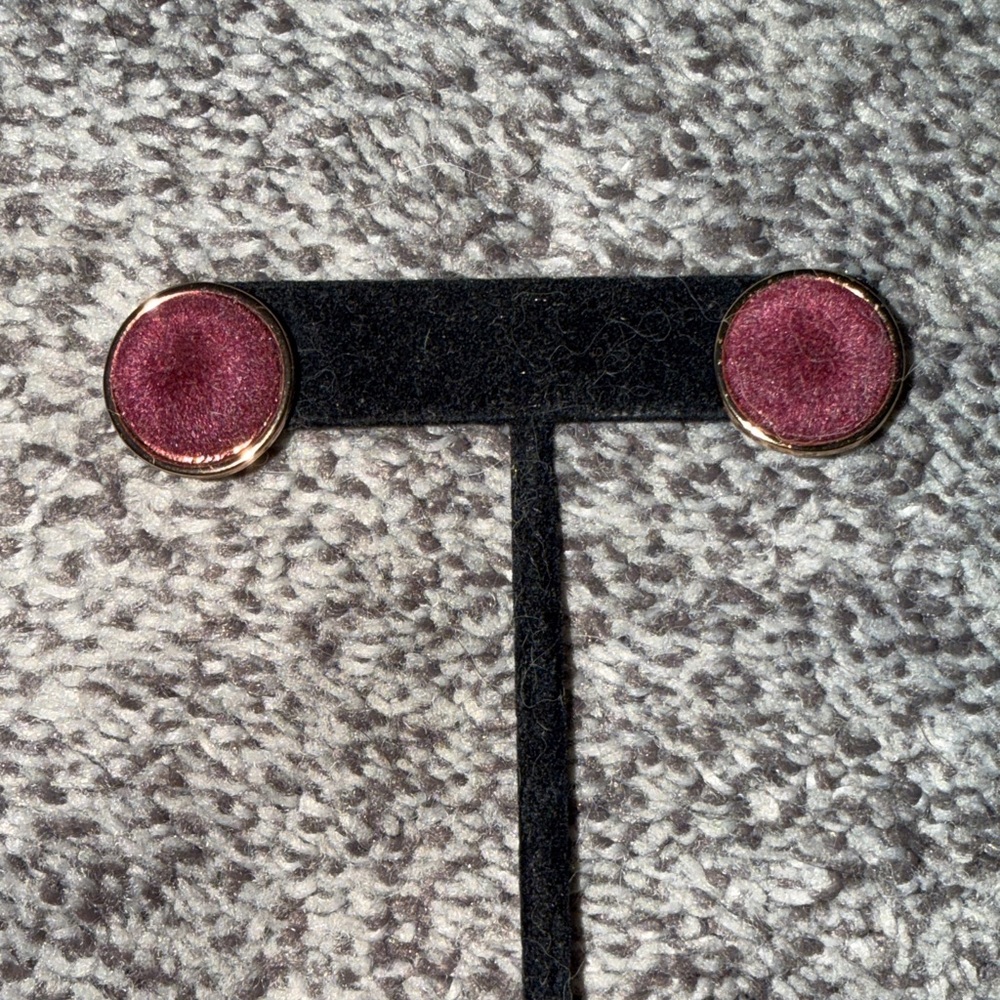Chic Gold and Maroon Velour Button Earrings